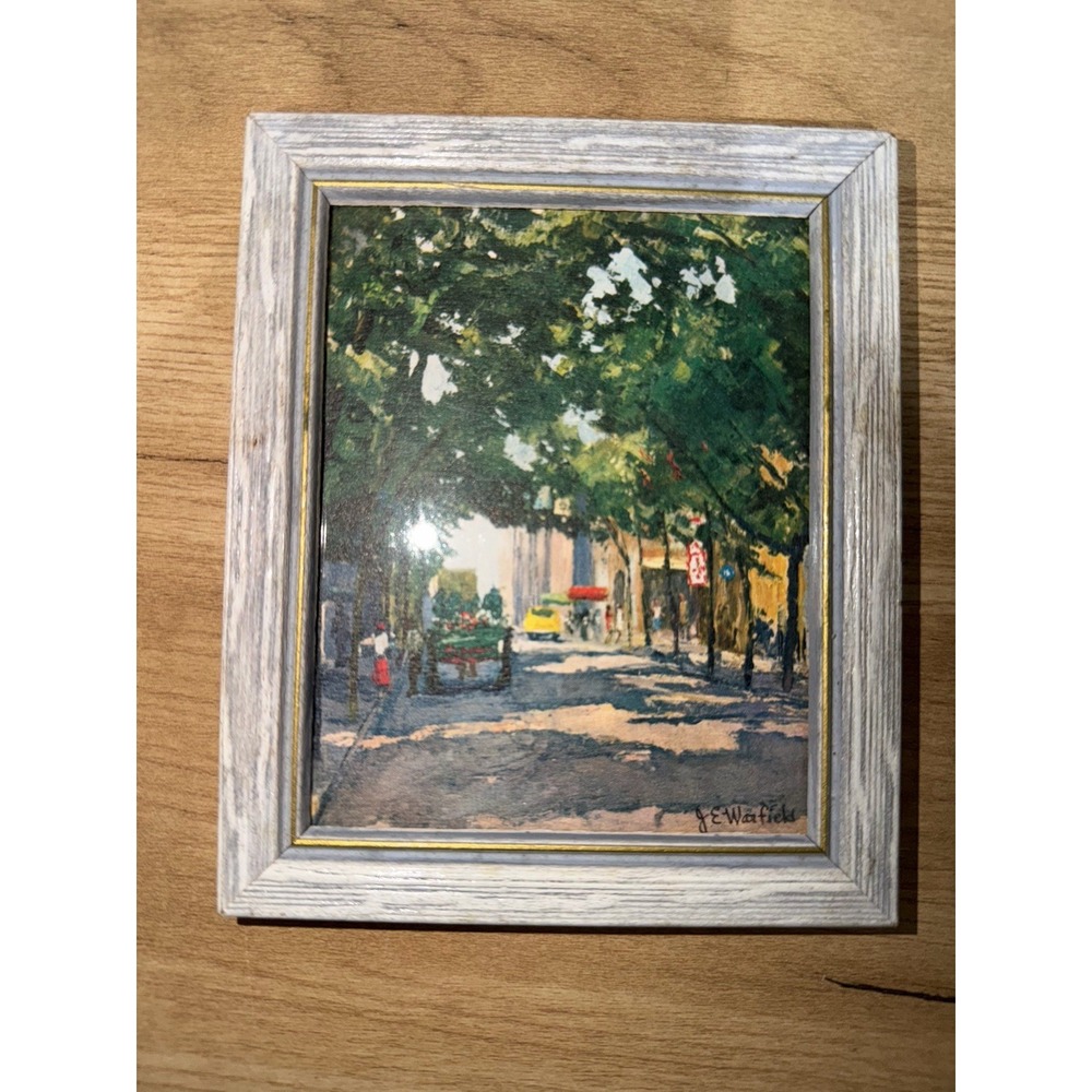 Vtg JE Warfield Park And Promenade Trees Painting Mini Frame